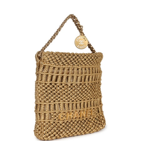Chanel Mini 22 Bag Metallic Gold Macrame Calfskin Gold Hardware - Image 2