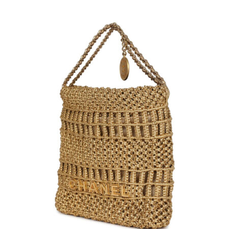 Chanel Mini 22 Bag Metallic Gold Macrame Calfskin Gold Hardware - Image 3
